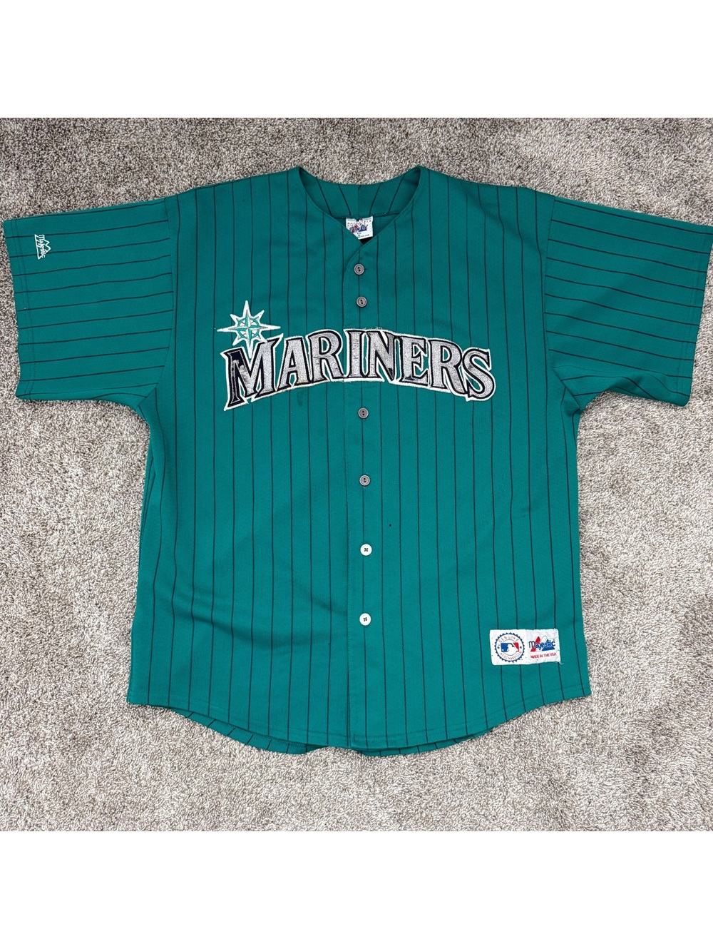 Majestic Seattle Mariners Pinstripe Baseball Jersey XL Made in USA